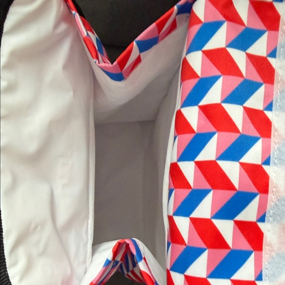SCOUT Red, Pink, Whute and Blue Geometric Fold Down Lunch Bag w/Black Trim - Picture 8 of 8